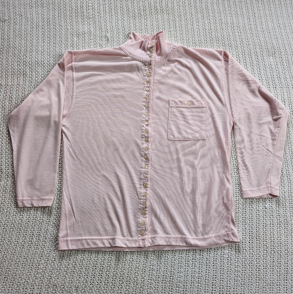 VTG Gerard Works Small Pink Tiny Button Down Long Sleeve Mock Neck Shirt